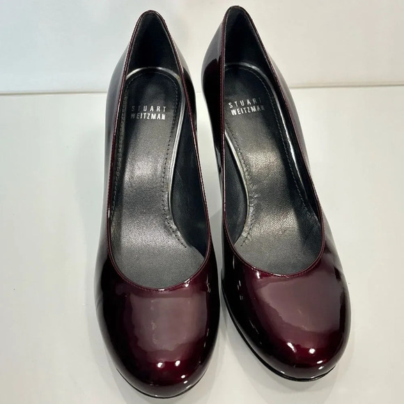 Stuart Weitzman Ruby Burgundy Dark Red Patent Leather Heels Size 7.5 - Picture 2 of 11